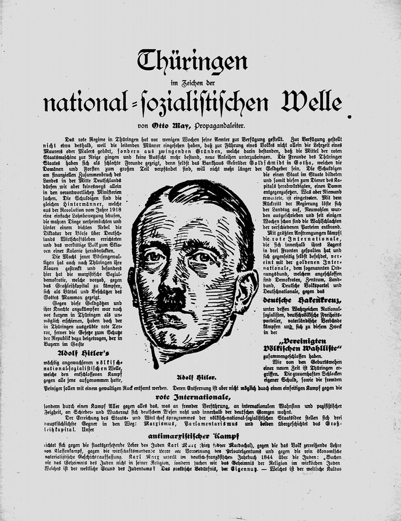 Propagandaleiter Otto May: Thüringen im Zeichen der national-sozialistischen Welle. In: Wahlkampfzeitung der Vereinigten Völkischen Wahlliste zur Landtagswahl in Thüringen, 10. Februar 1924