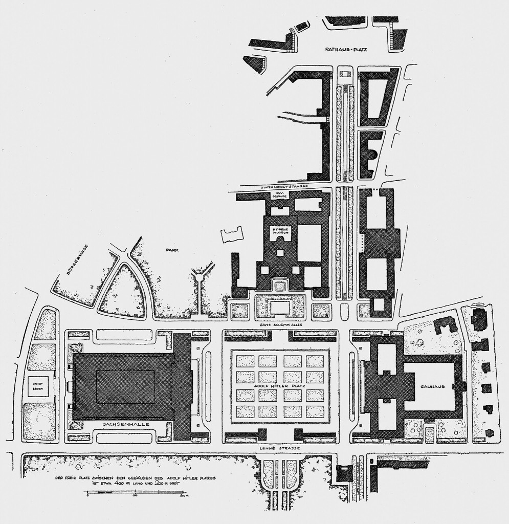 Lageplan des Dresdner Gauforums, Ausführung Paul Wolf nach einem Entwurf von Wilhelm Kreis, 1937/​38