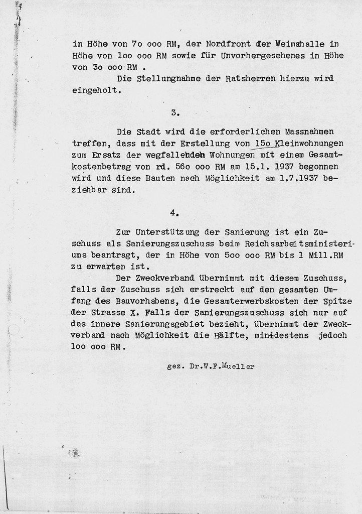 Beitritt der Stadt Weimar zum Zweckverband »Bauten am Platz Adolf Hitlers«, Protokoll (Auszug) der Beratung am 9. Dezember 1936, 2/​2