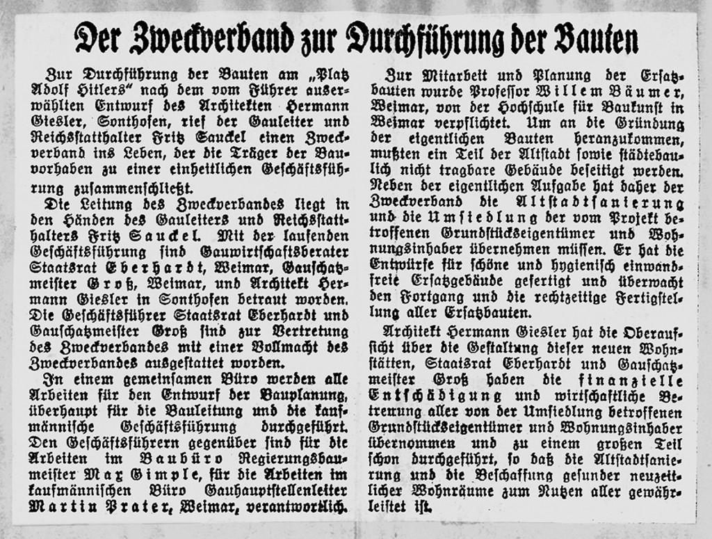 Mitteilung über die Gründung des Zweckverbands »Bauten am Platz Adolf Hitlers«, Februar 1937