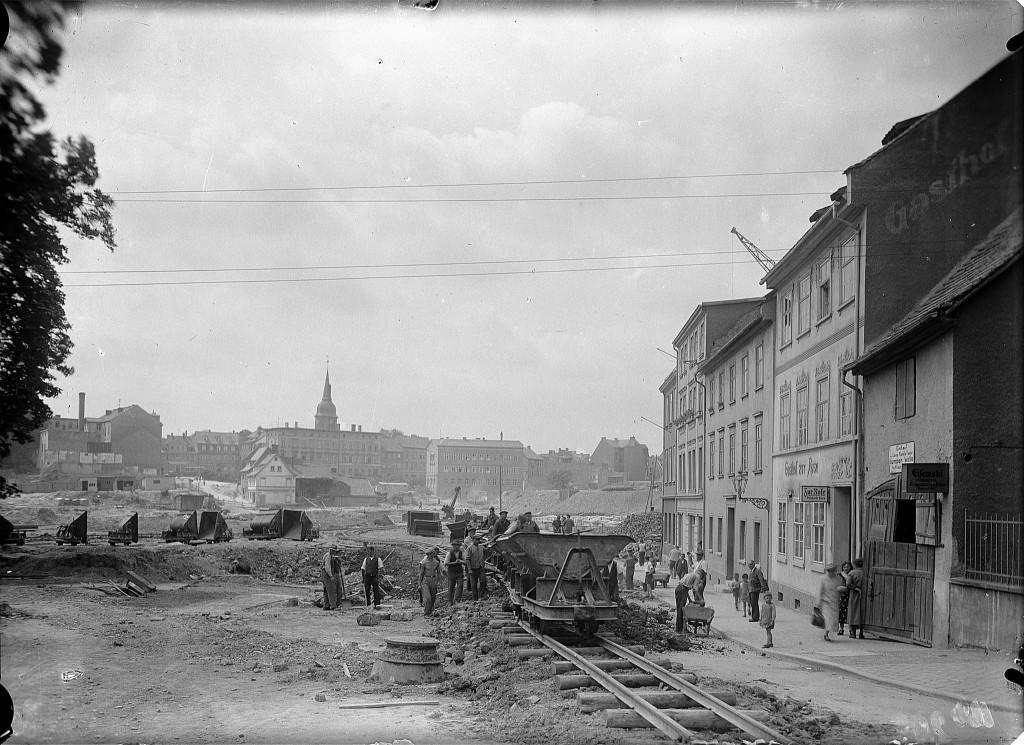Auffüllungsarbeiten am Baugelände 1937, Blick von Nordosten auf die Baustelle