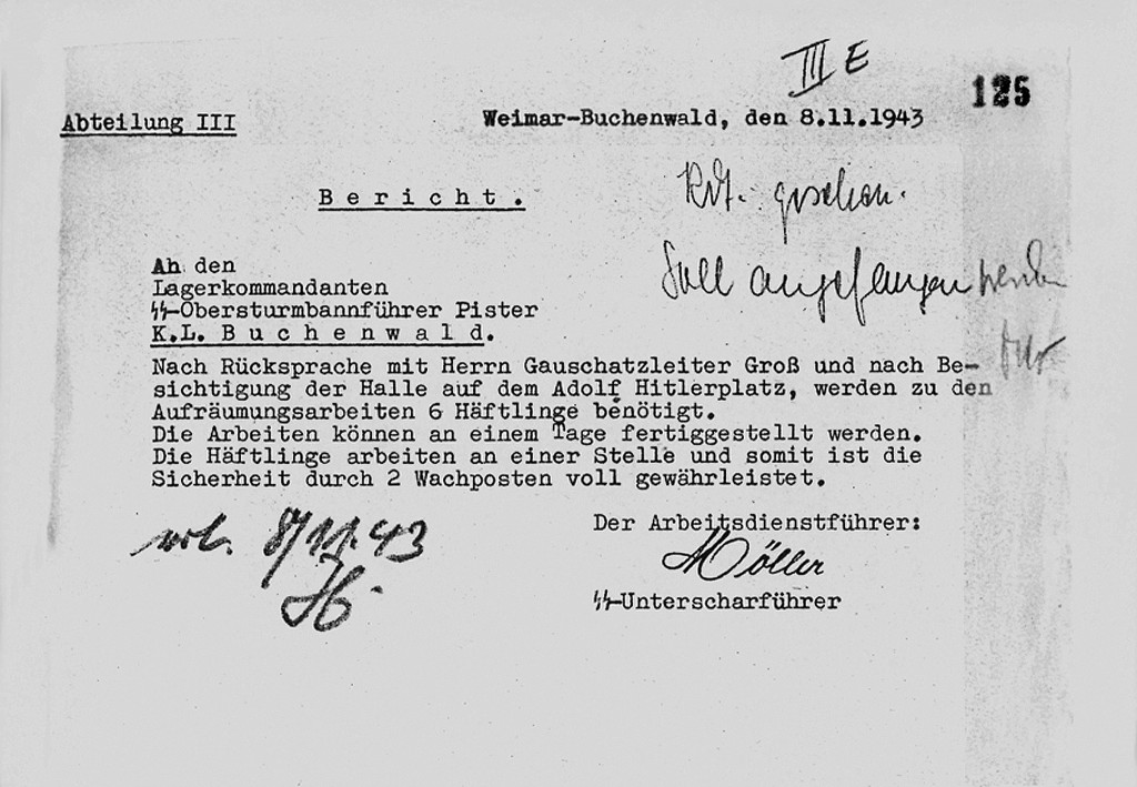 Schriftstücke über die Beschäftigung von Häftlingen des KZ Buchenwald durch den
Zweckverband, 2/​2