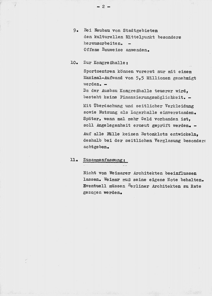 Walter Ulbricht zur Stadtplanung für Weimar, Gesprächsnotizen anlässlich seines Besuches in Weimar im April 1964, 2/​2