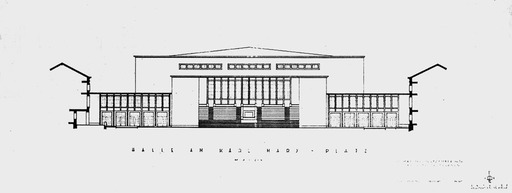 Westfassade der Kongresshalle, Ausbauvorschlag des Stadtbauamts Weimar, Juni 1961