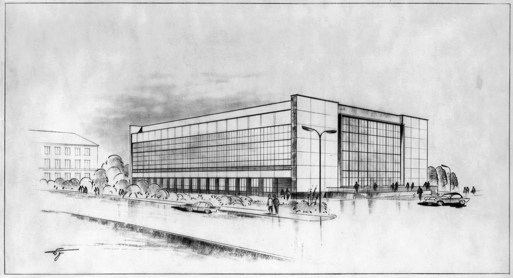 Fassadenentwurf für den Ausbau zur Sport- und Kongresshalle, Projekt VEB Industrieprojektierung Jena, 1963