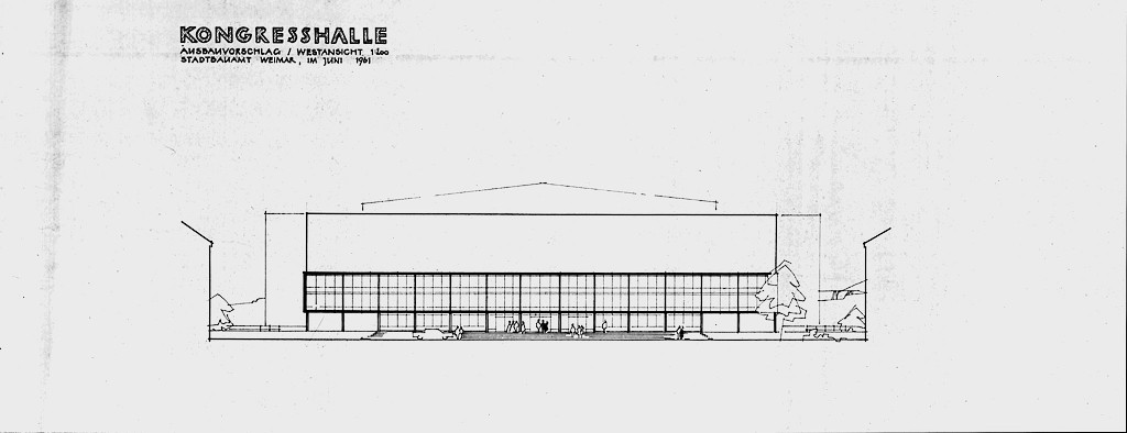 Fassadenentwurf für den Ausbau zur Kongresshalle, Ausbauvorschlag, Stadtbauamt Weimar, Juni 1961