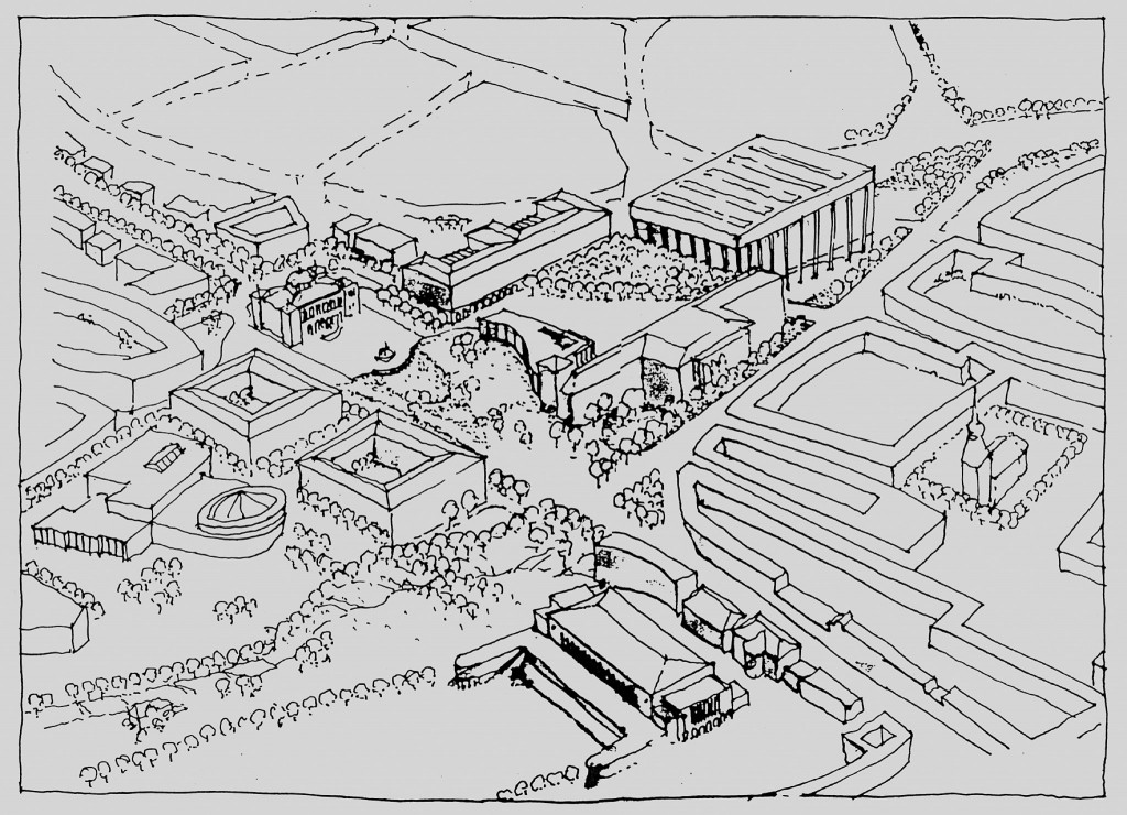 Beitrag der Gruppe III/​B (Baumgärtel, Fromm, Rogge, Salzmann) zum Workshop »Verwaltungs-, Kongress-, Handels- und Verwaltungszentrum am Landesmuseum?«, Weimar, April 1991